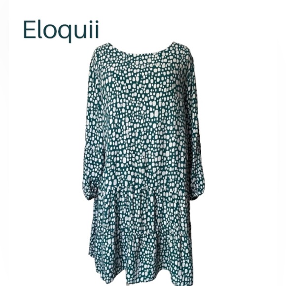 28W Eloquii “Shower of Hail” Swingy Dress with Double Tier Hem - Picture 3 of 17